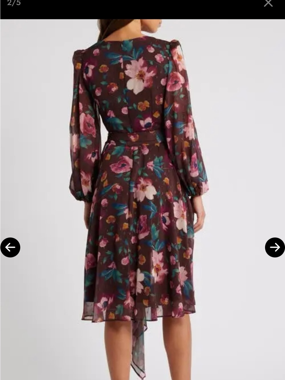 Eliza J Brown Floral Wrap Midi Dress with Pink & Blue Blooms - Picture 4 of 13